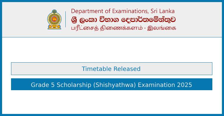 Grade 5 Scholarship Exam Time Table 2025