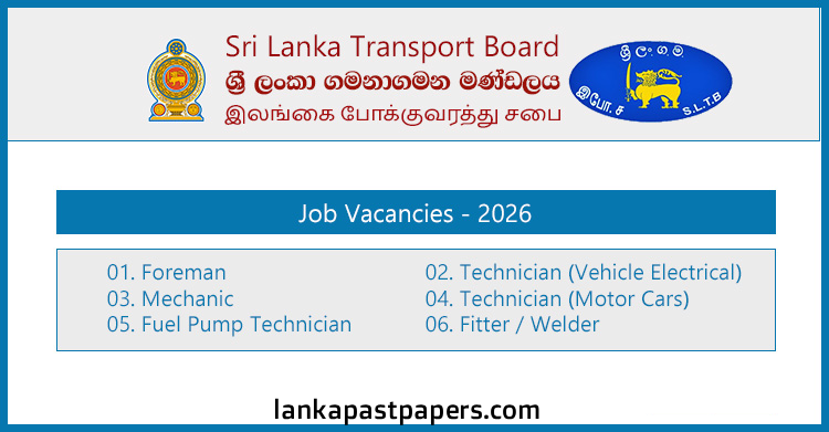 Sri Lanka Transport Board (SLTB) New Technical Vacancies 2026 – Download Application